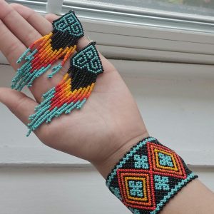 Turquoise Beaded Jewelry Set – Medusa Necklace, Earrings & Bracelet – Huichol Handmade – Wear One or All
